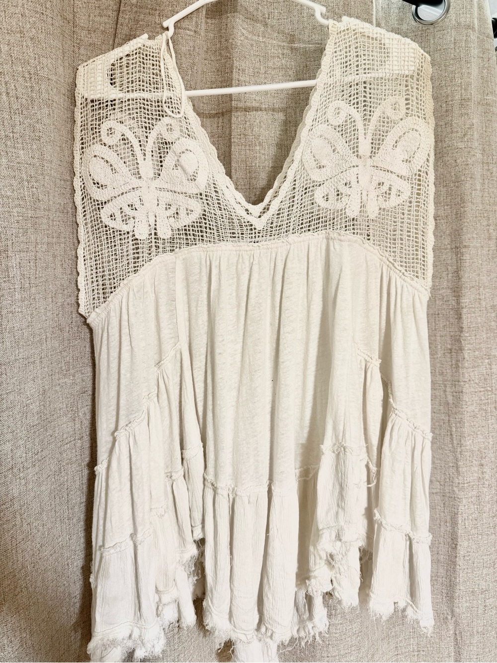 Free people Boho Crochet Yoke Ivory Tiered Tunic